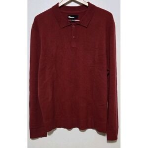 The Commons 100% Cashmere Men XL Red‎ Pullover Sweater 1/4 Button Polo Sleeves